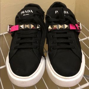 PRADA platform sneakers hot pink studs